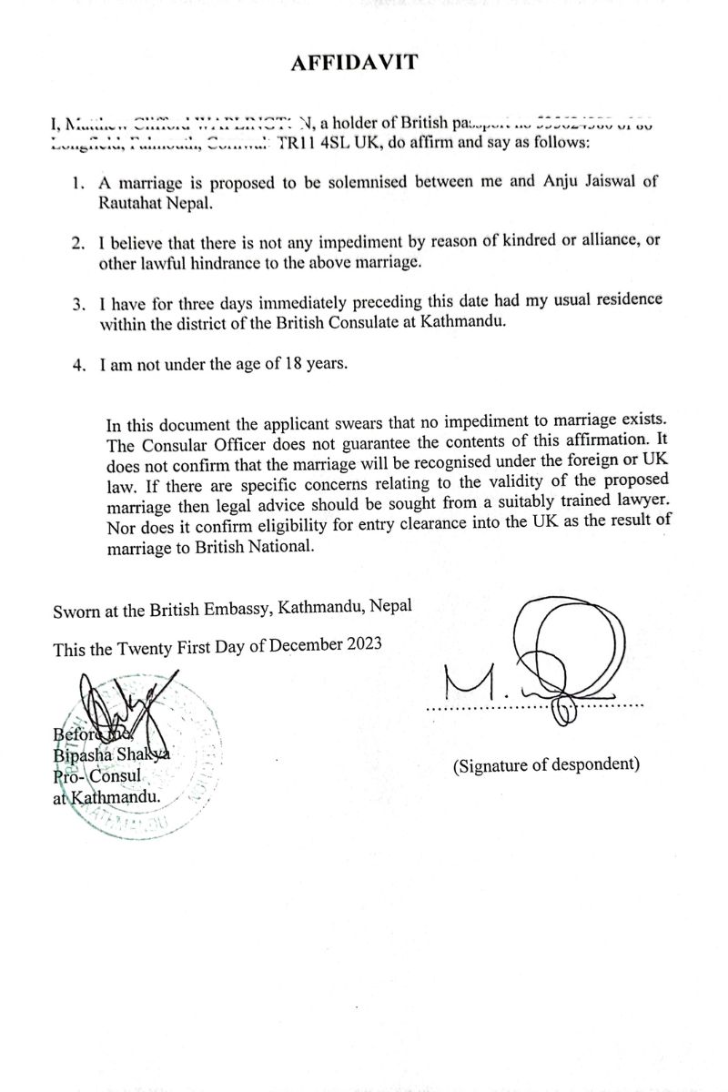 Court Marriage between Nepali and UK