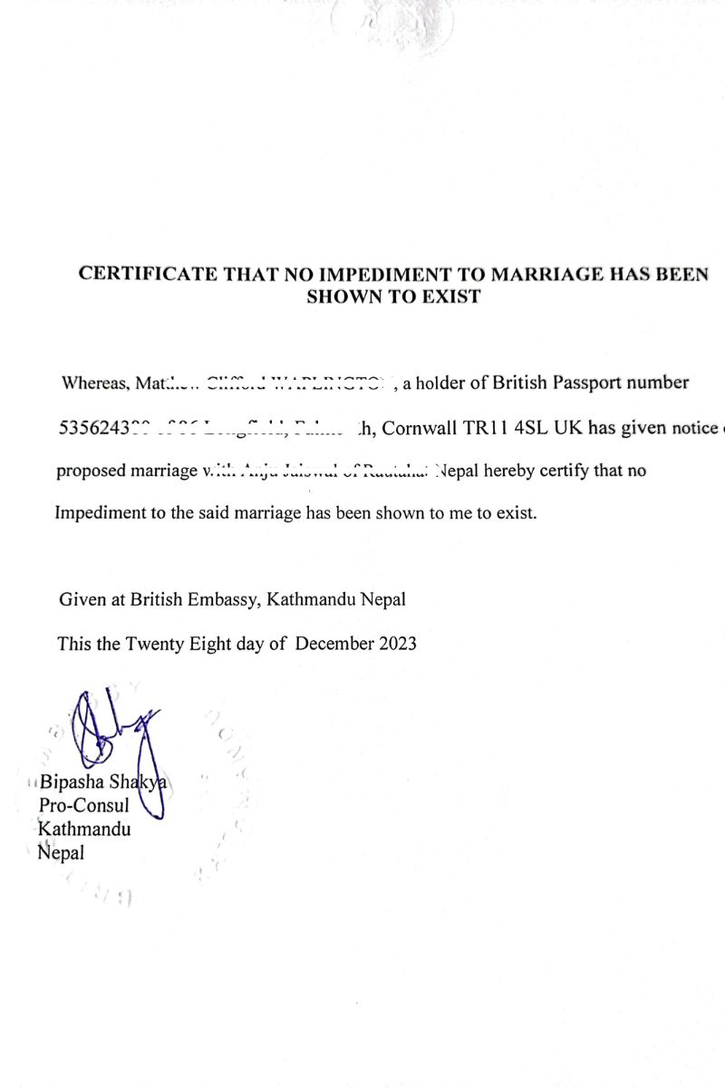 Court Marriage between Nepali and UK