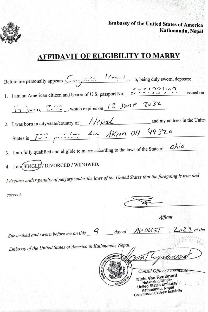 Court Marriage of the USA Citizens in Nepal