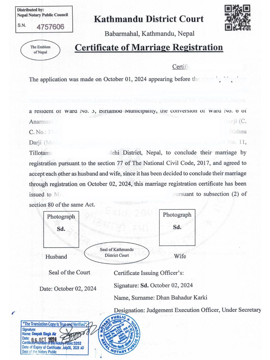 Marriage Registration in Nepal