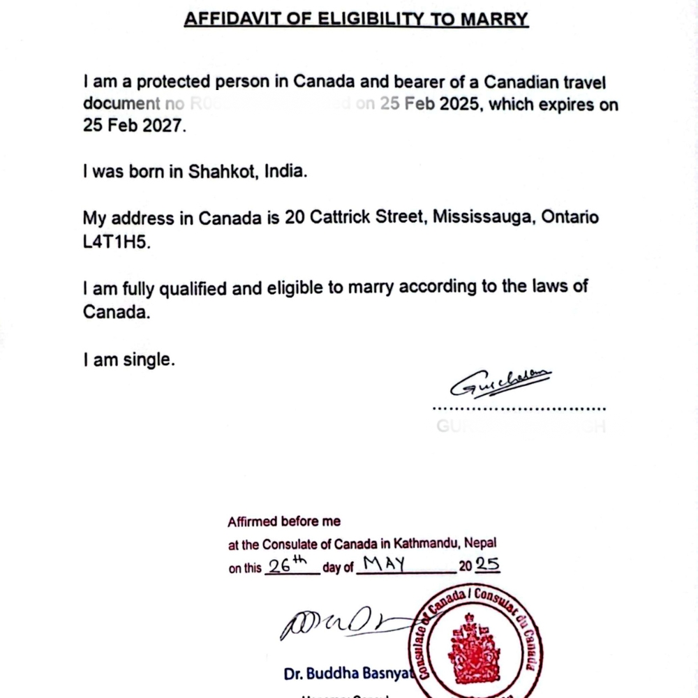 Affidavit from the Consulate of Canada